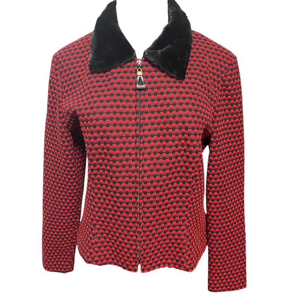 Size 8P Postive Attitude Vintage Womens Petite Zip Up Knit Jacket Fleece Collar